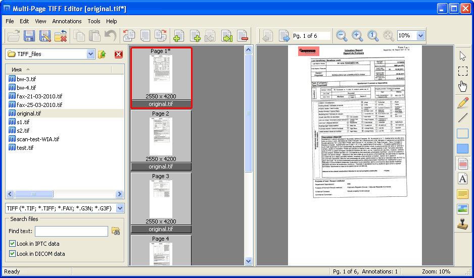 Extended TIFF editor for use in offices