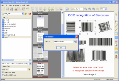 Multi-Page TIFF Editor. Screenshot 8. Optical barcode recognition.