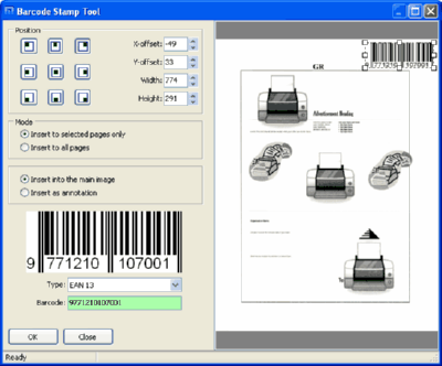 Multi-Page TIFF Editor. Screenshot 9. Barcode stamp tool.