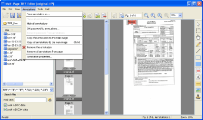 Multi-Page TIFF Editor. Screenshot 4. "Annotations" submenu.