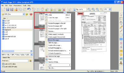 Multi-Page TIFF Editor. Screenshot 6. Context submenu (left panel).