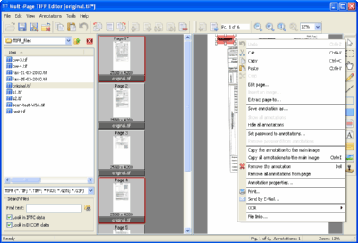 Multi-Page TIFF Editor. Screenshot 7. Context submenu (right panel).